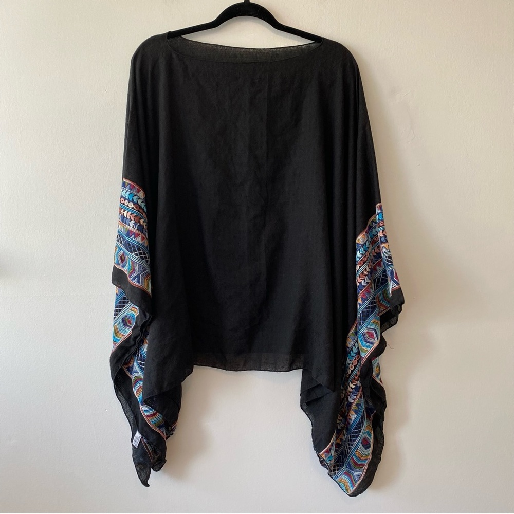 Black kimono top multicolored embroidered sleeves one size - Picture 5 of 9